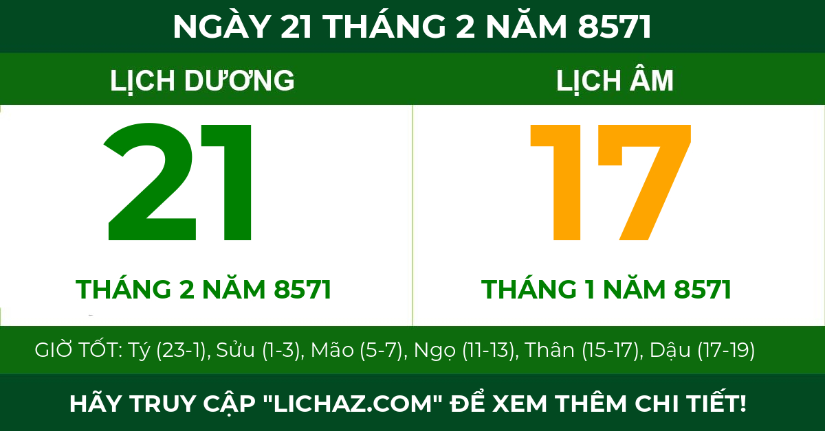 lịch âm ngày 21 tháng 2 năm 8571