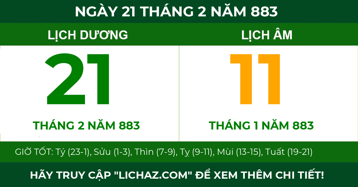 lịch âm ngày 21 tháng 2 năm 883