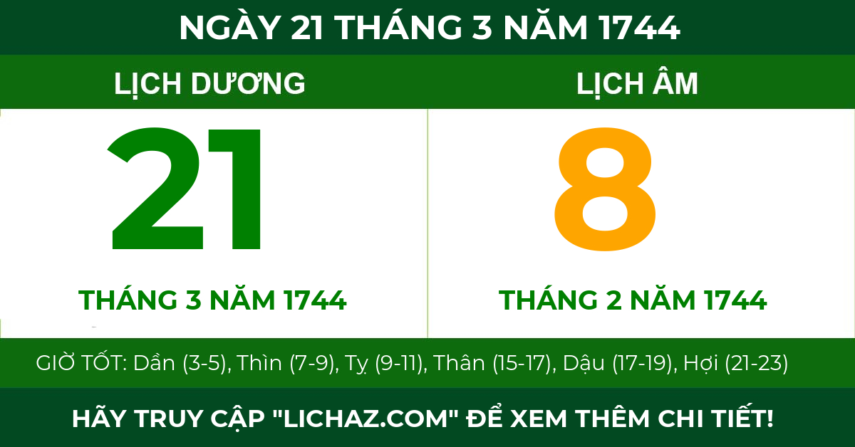 lịch âm ngày 21 tháng 3 năm 1744