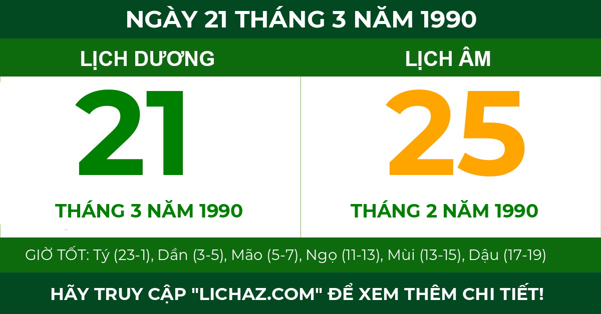 lịch âm ngày 21 tháng 3 năm 1990