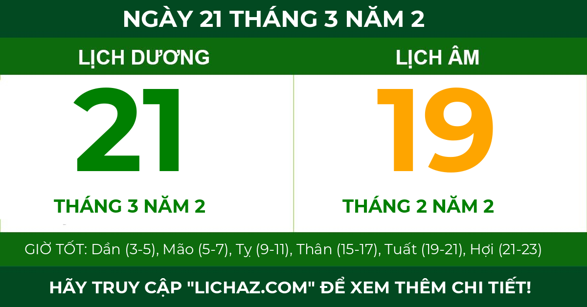 lịch âm ngày 21 tháng 3 năm 2