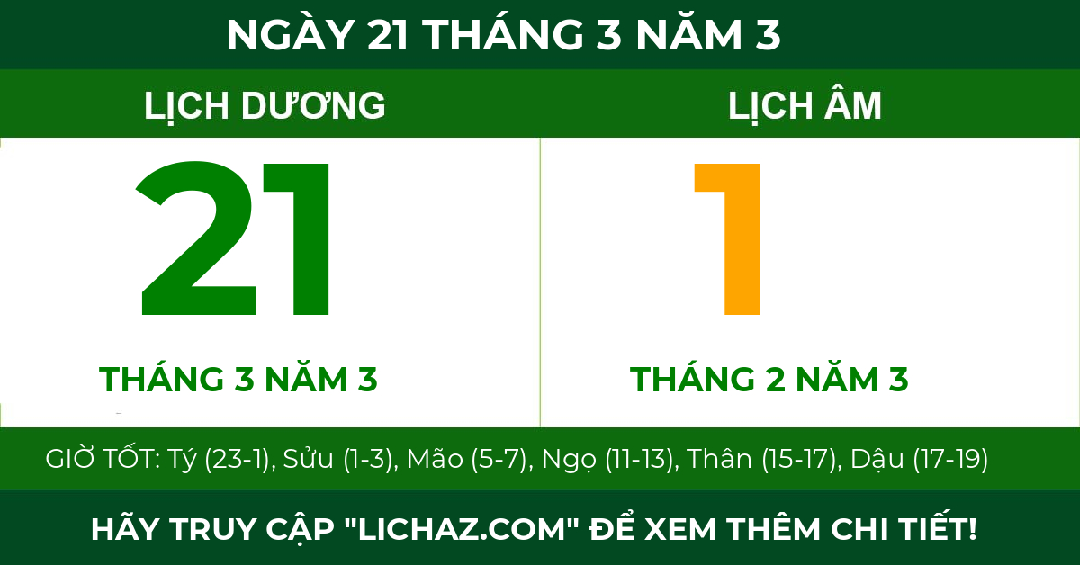 lịch âm ngày 21 tháng 3 năm 3