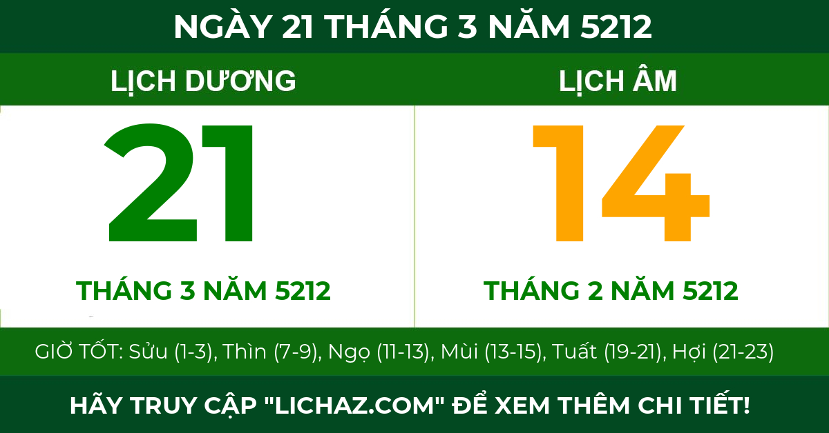 lịch âm ngày 21 tháng 3 năm 5212