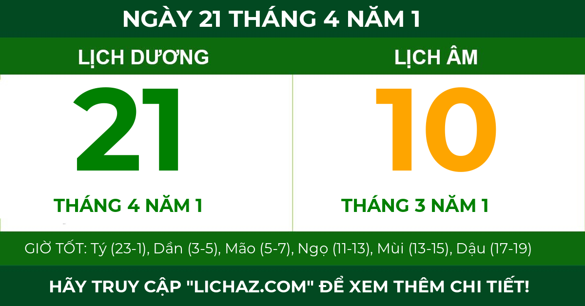 lịch âm ngày 21 tháng 4 năm 1