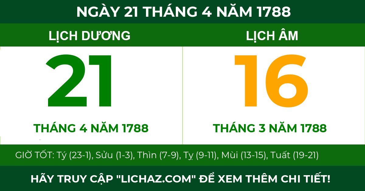 lịch âm ngày 21 tháng 4 năm 1788