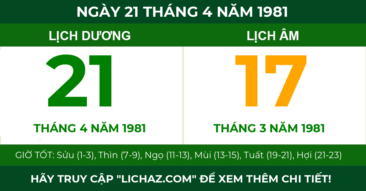 lịch âm ngày 21 tháng 4 năm 1981