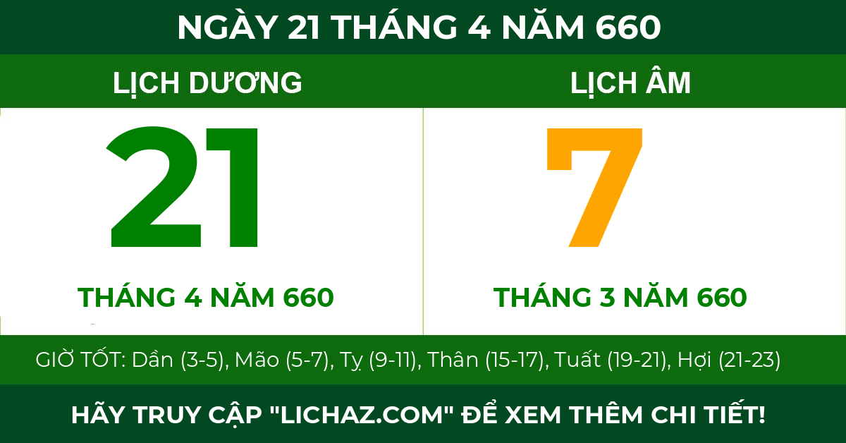lịch âm ngày 21 tháng 4 năm 660