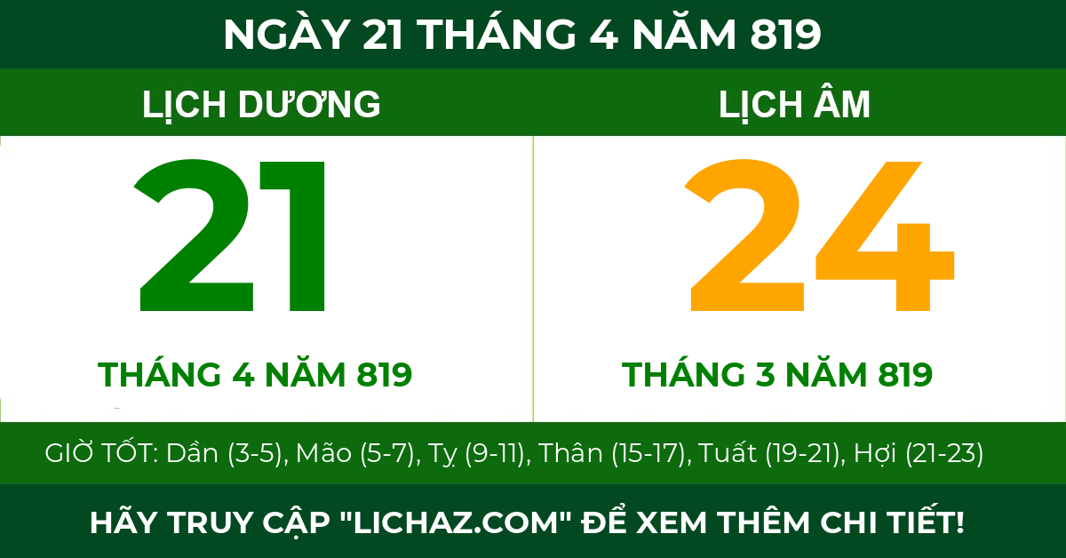 lịch âm ngày 21 tháng 4 năm 819