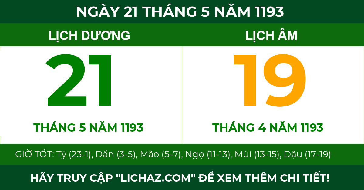 lịch âm ngày 21 tháng 5 năm 1193