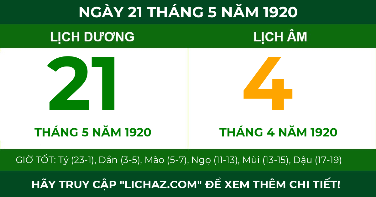 lịch âm ngày 21 tháng 5 năm 1920