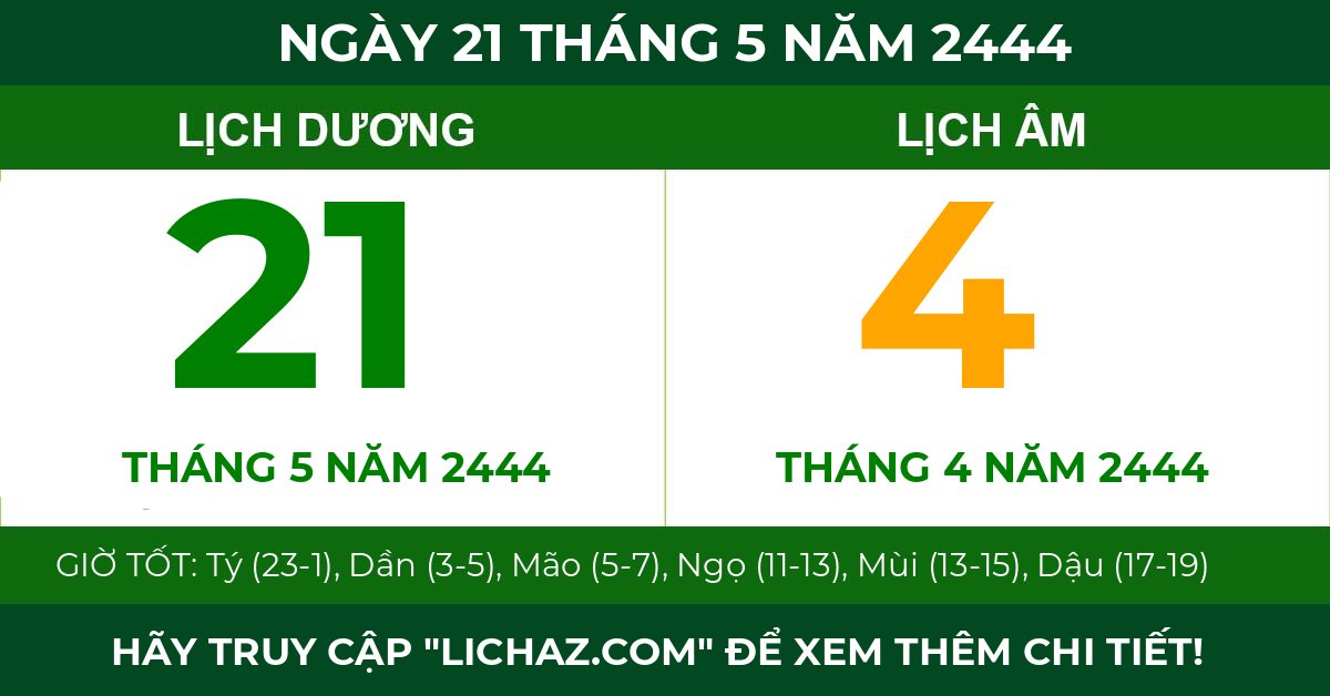 lịch âm ngày 21 tháng 5 năm 2444