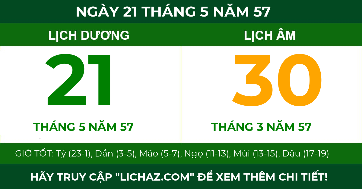 lịch âm ngày 21 tháng 5 năm 57