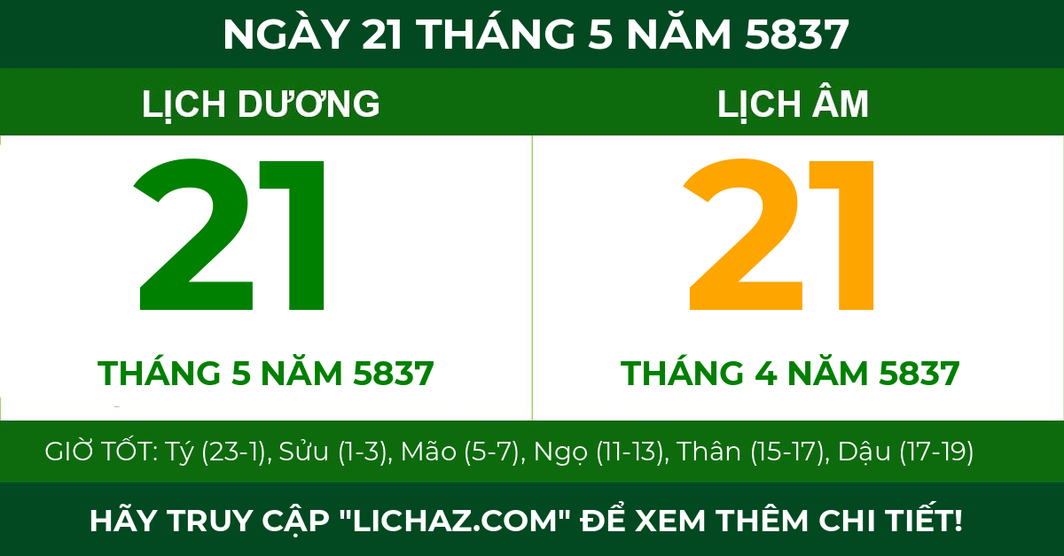 lịch âm ngày 21 tháng 5 năm 5837