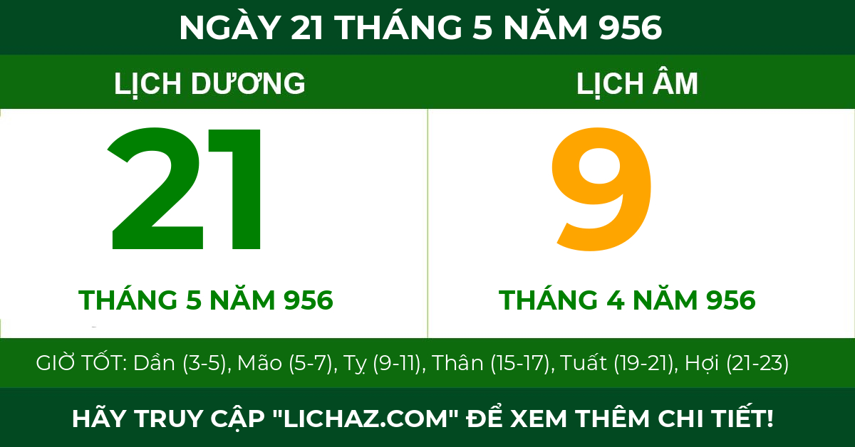 lịch âm ngày 21 tháng 5 năm 956