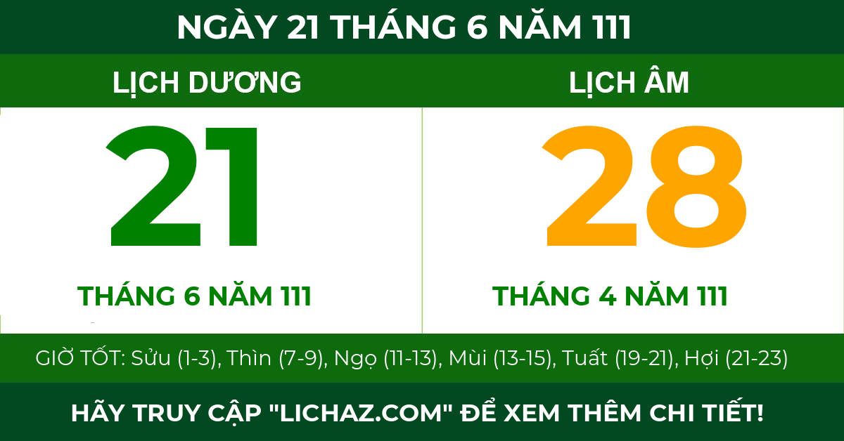 lịch âm ngày 21 tháng 6 năm 111