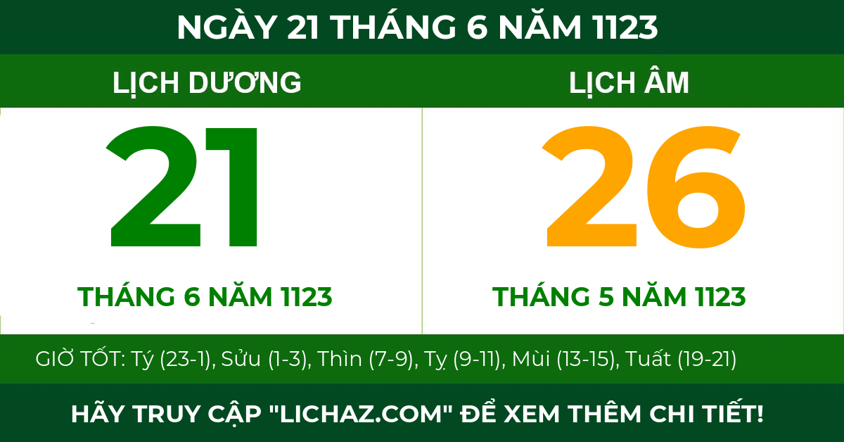 lịch âm ngày 21 tháng 6 năm 1123