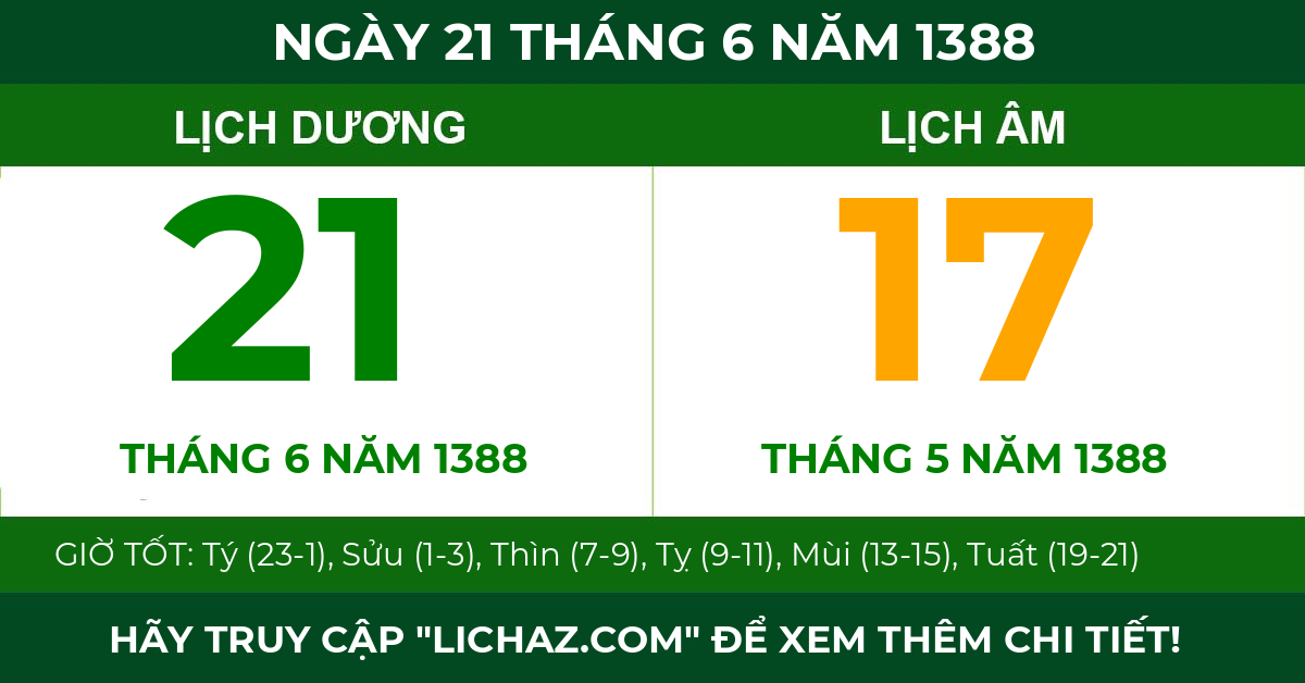 lịch âm ngày 21 tháng 6 năm 1388