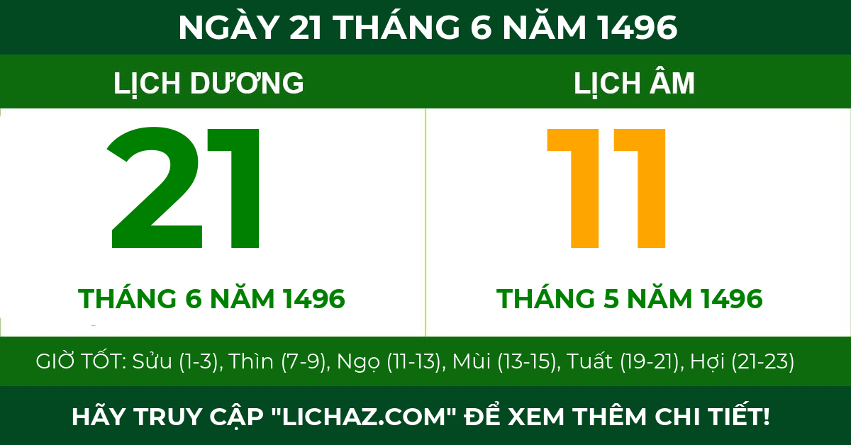 lịch âm ngày 21 tháng 6 năm 1496