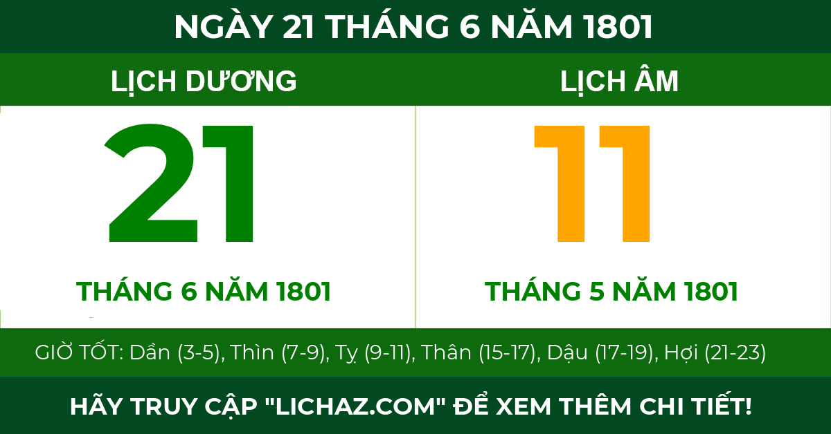 lịch âm ngày 21 tháng 6 năm 1801