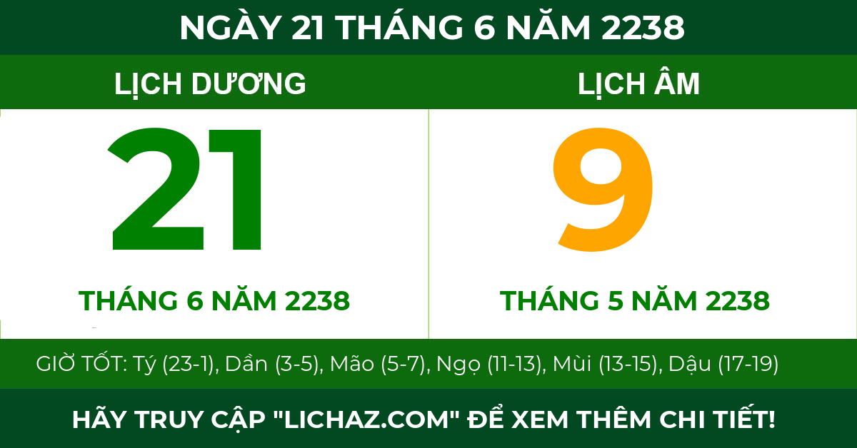 lịch âm ngày 21 tháng 6 năm 2238