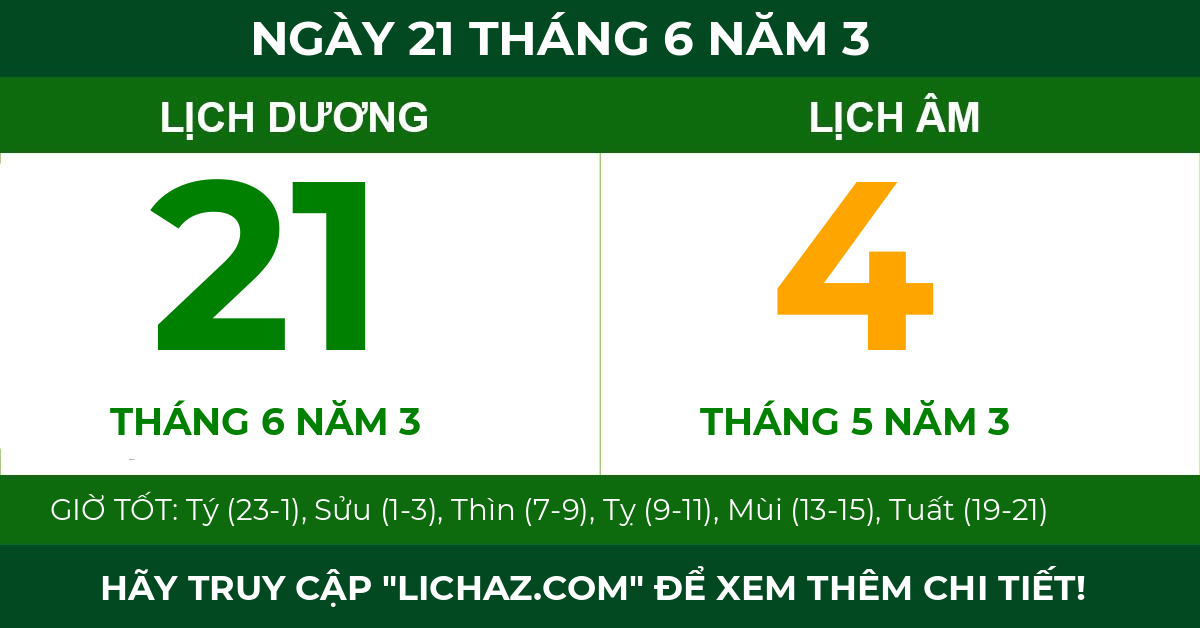 lịch âm ngày 21 tháng 6 năm 3