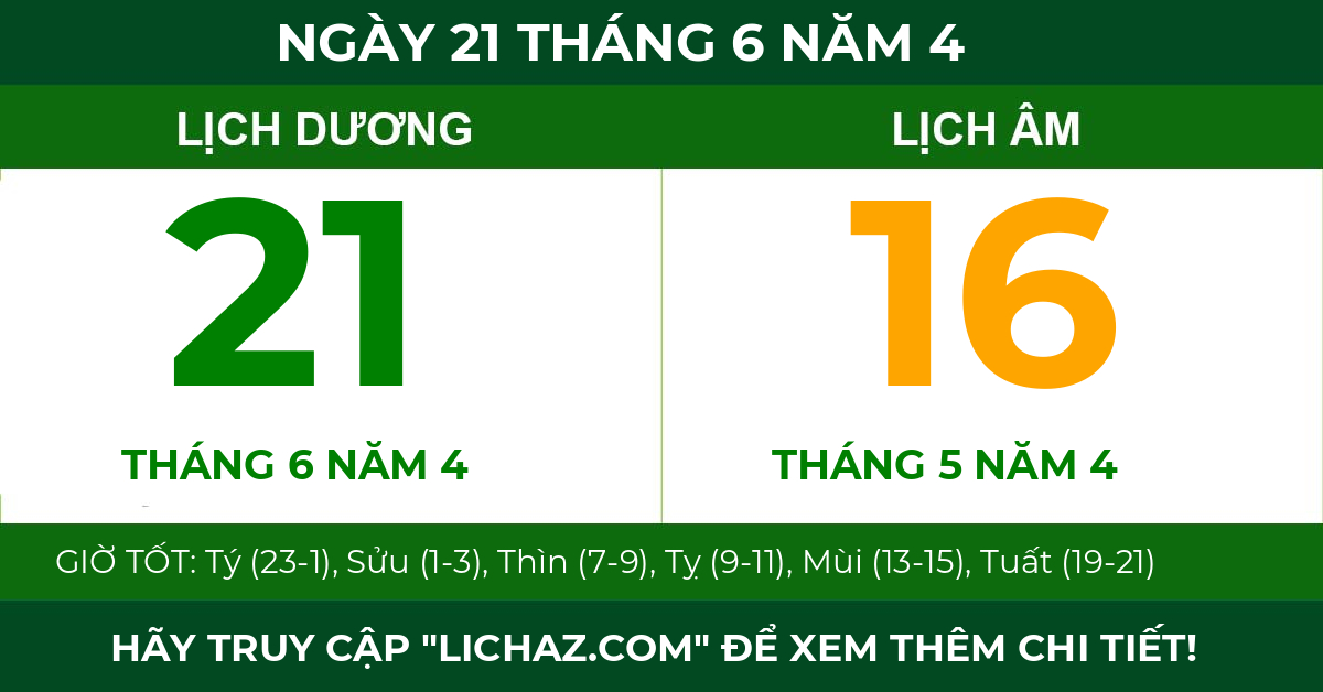 lịch âm ngày 21 tháng 6 năm 4