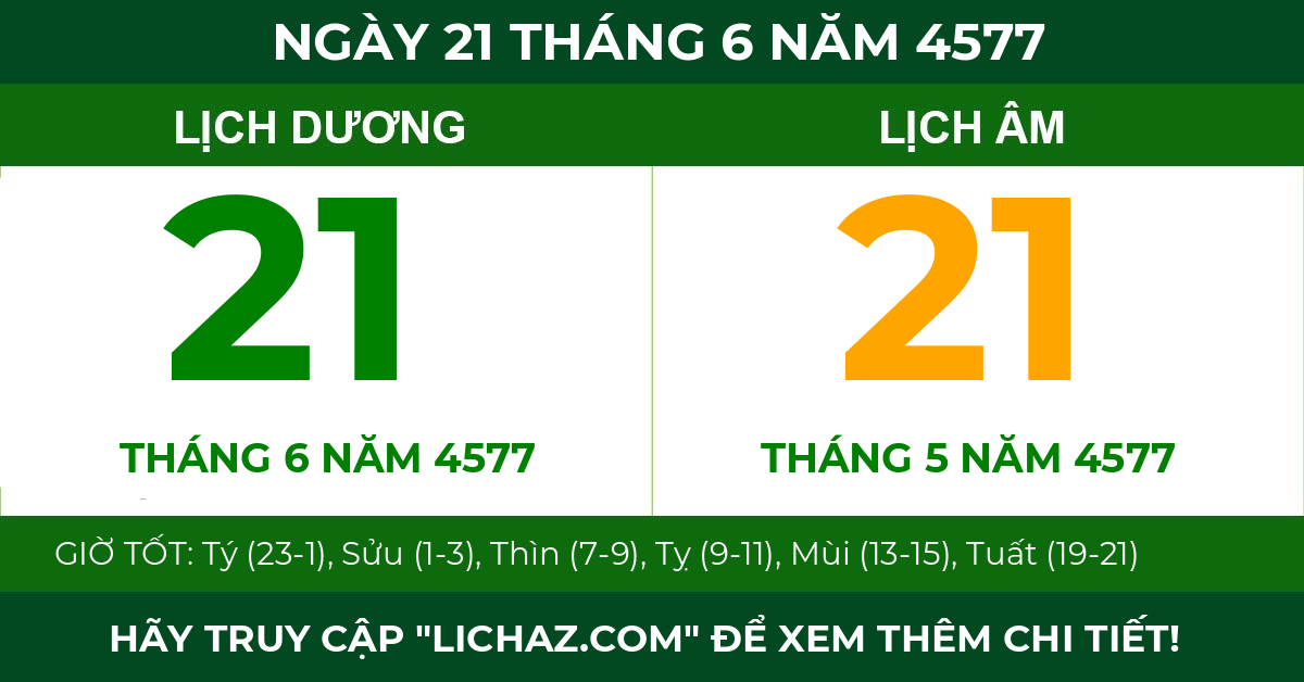 lịch âm ngày 21 tháng 6 năm 4577