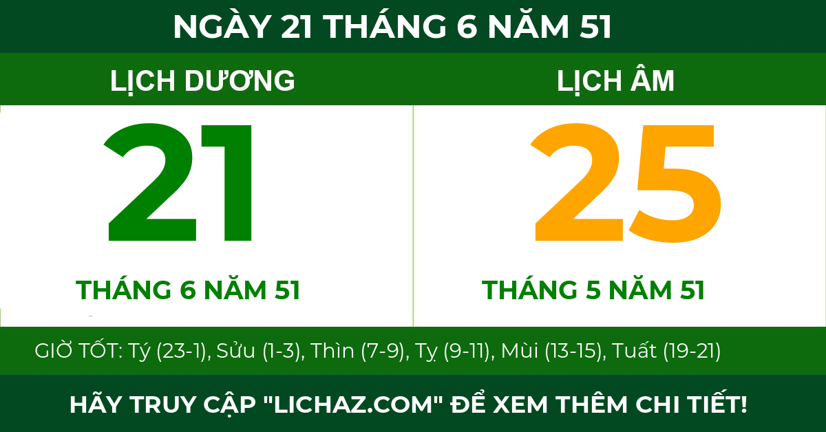 lịch âm ngày 21 tháng 6 năm 51