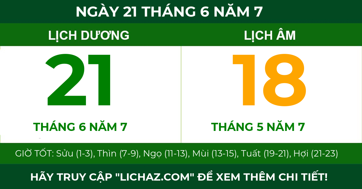 lịch âm ngày 21 tháng 6 năm 7