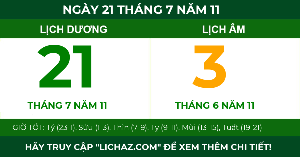 lịch âm ngày 21 tháng 7 năm 11