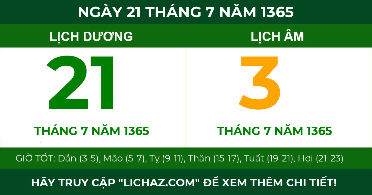 lịch âm ngày 21 tháng 7 năm 1365