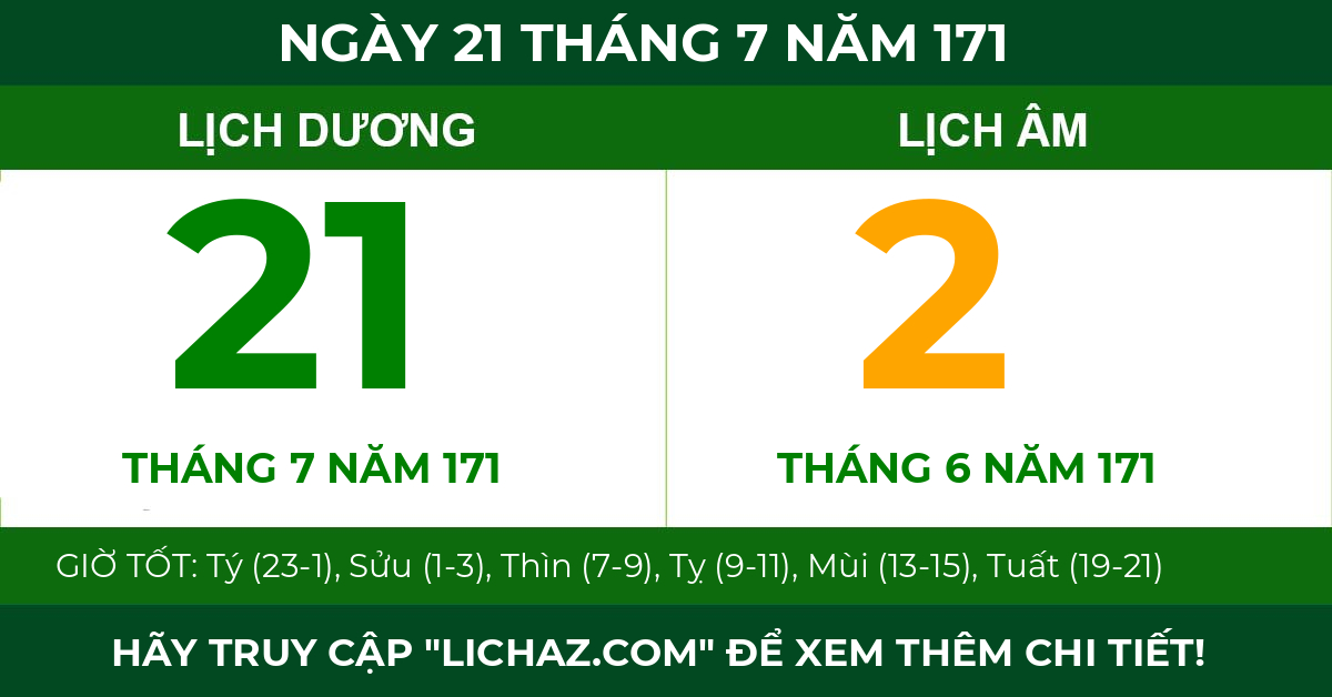 lịch âm ngày 21 tháng 7 năm 171