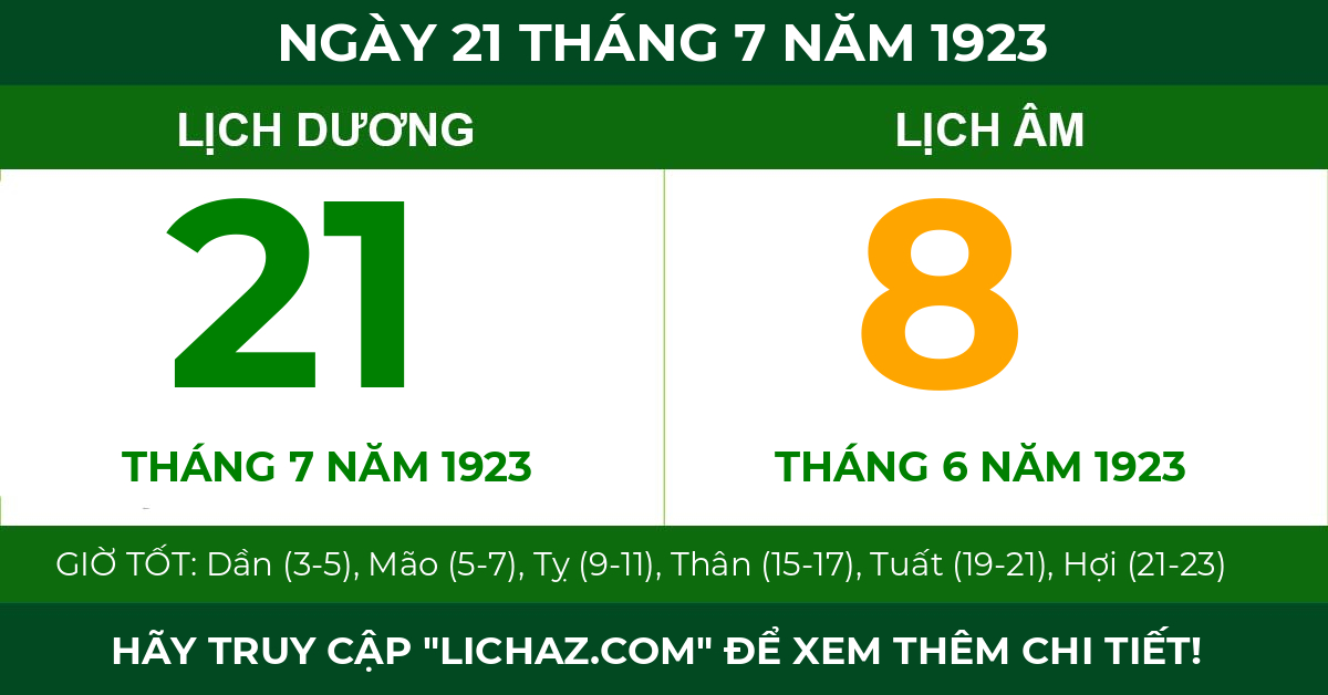 lịch âm ngày 21 tháng 7 năm 1923