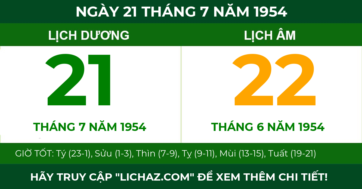lịch âm ngày 21 tháng 7 năm 1954