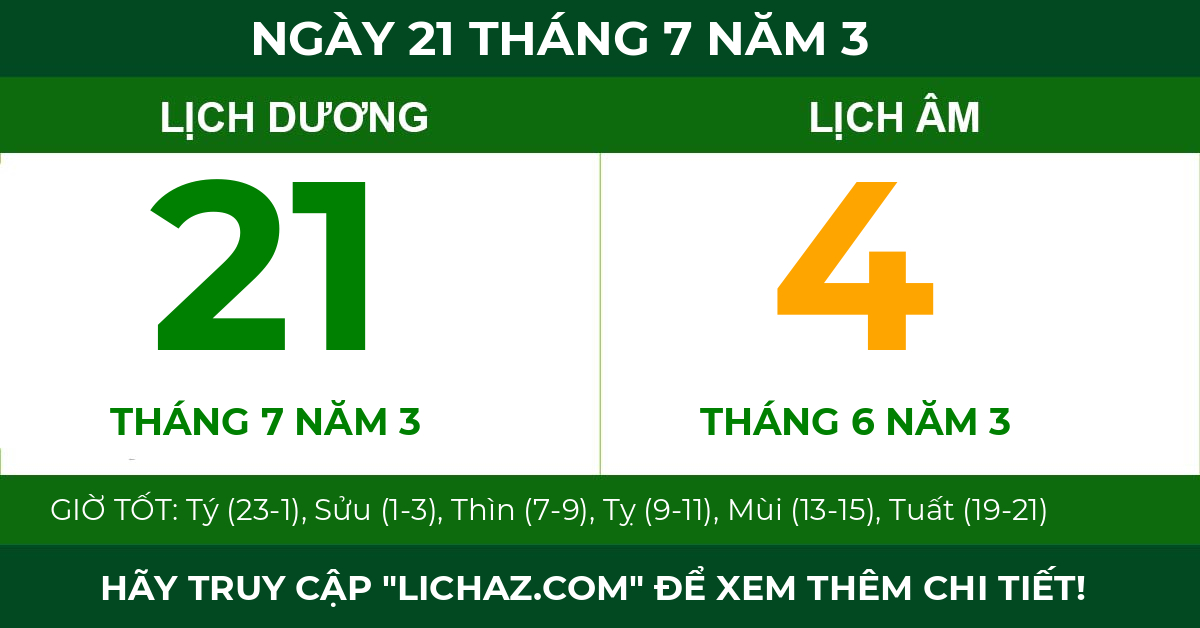 lịch âm ngày 21 tháng 7 năm 3