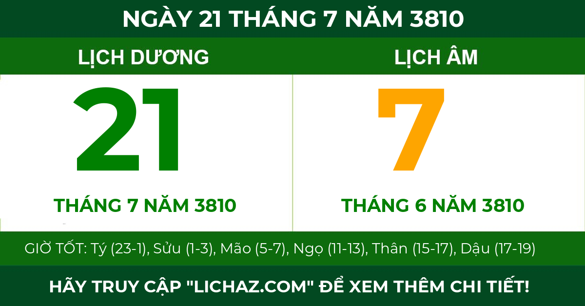 lịch âm ngày 21 tháng 7 năm 3810