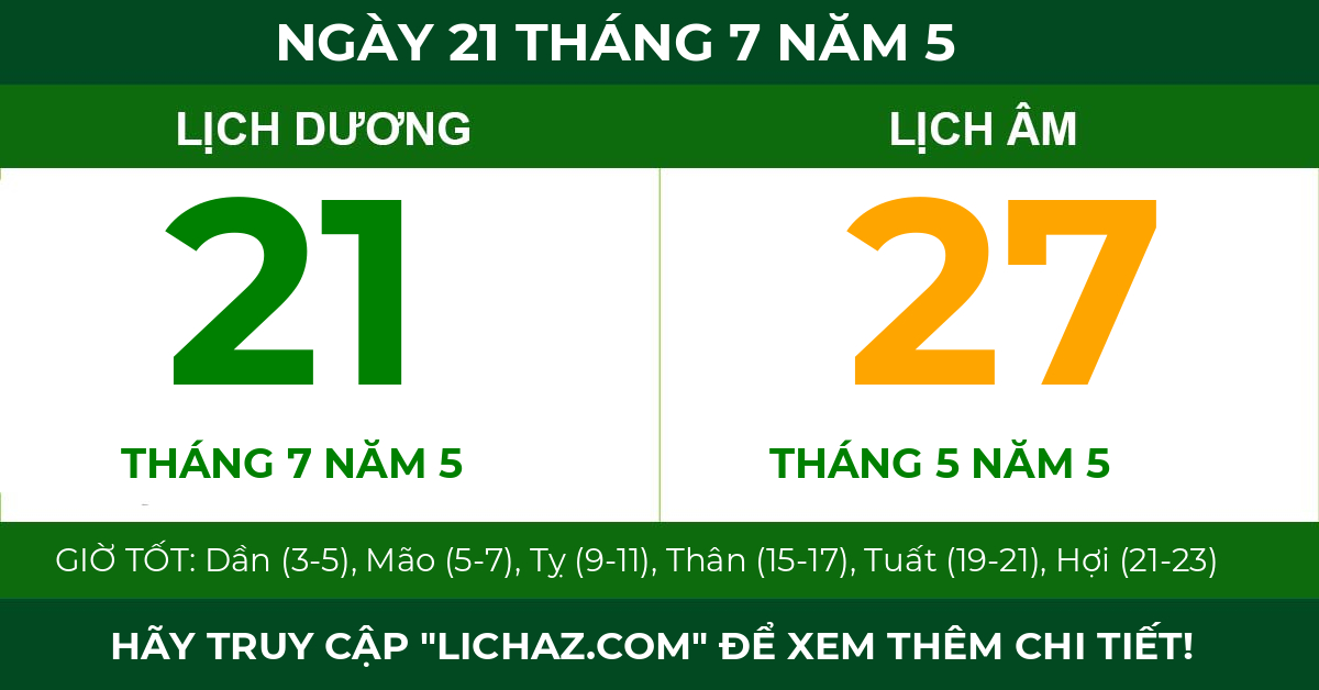 lịch âm ngày 21 tháng 7 năm 5