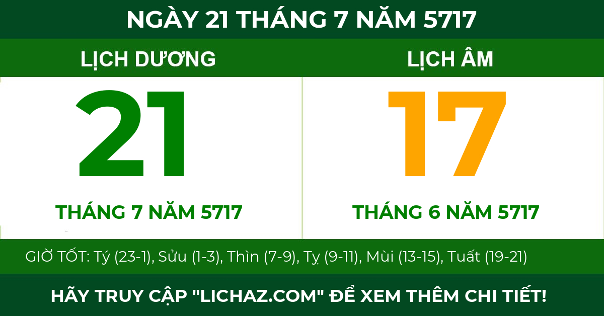 lịch âm ngày 21 tháng 7 năm 5717