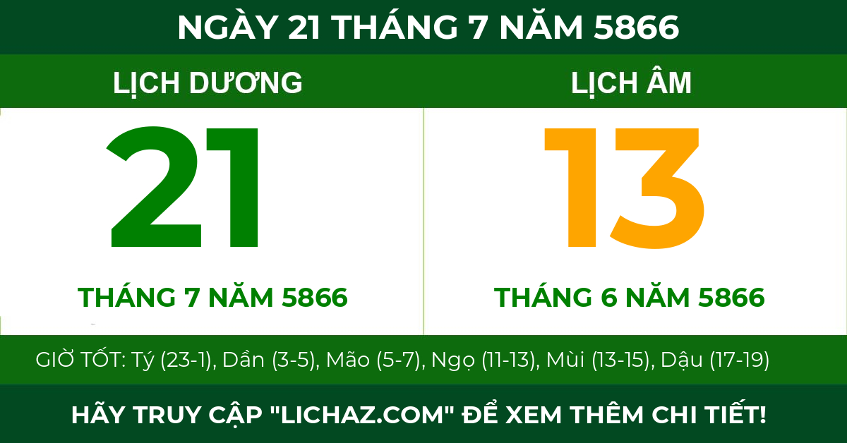 lịch âm ngày 21 tháng 7 năm 5866