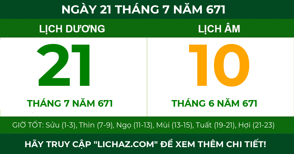 lịch âm ngày 21 tháng 7 năm 671