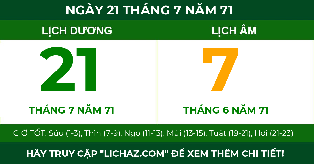 lịch âm ngày 21 tháng 7 năm 71