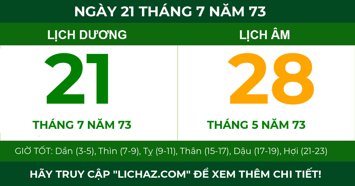 lịch âm ngày 21 tháng 7 năm 73