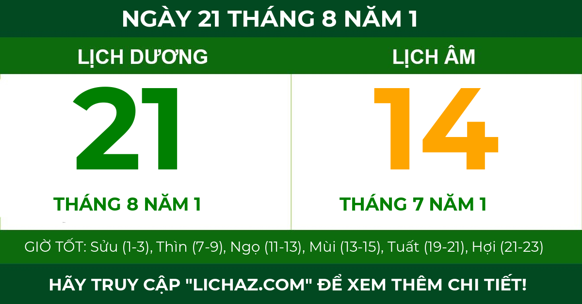 lịch âm ngày 21 tháng 8 năm 1