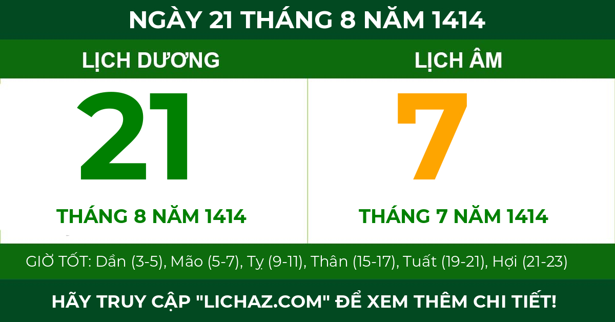 lịch âm ngày 21 tháng 8 năm 1414