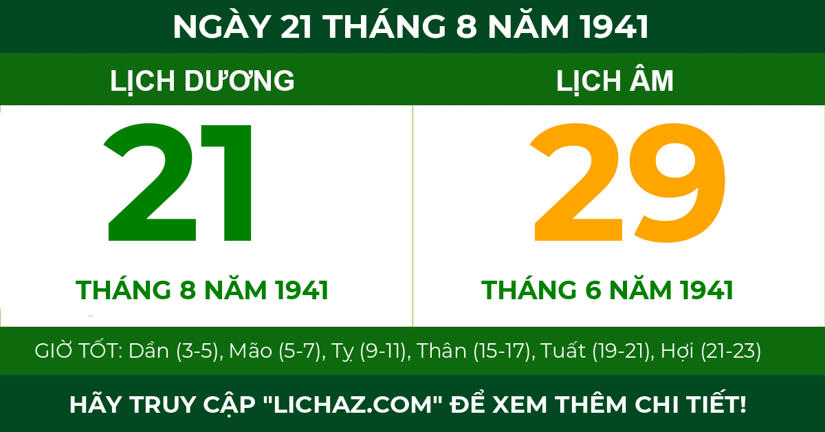 lịch âm ngày 21 tháng 8 năm 1941