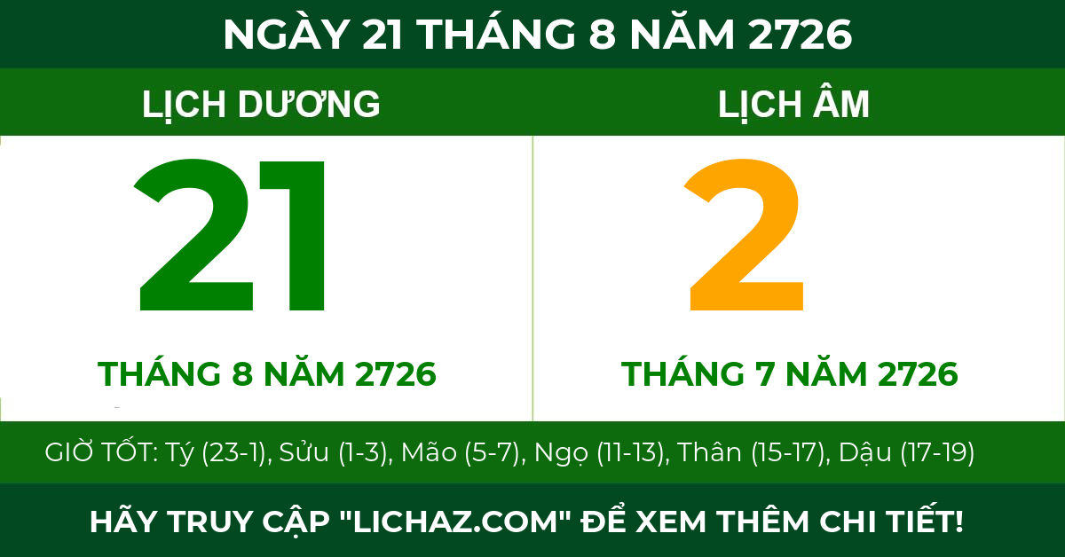 lịch âm ngày 21 tháng 8 năm 2726