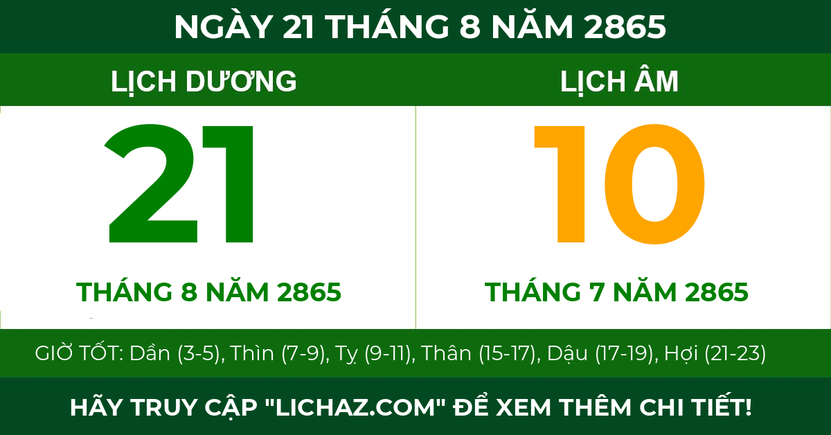 lịch âm ngày 21 tháng 8 năm 2865