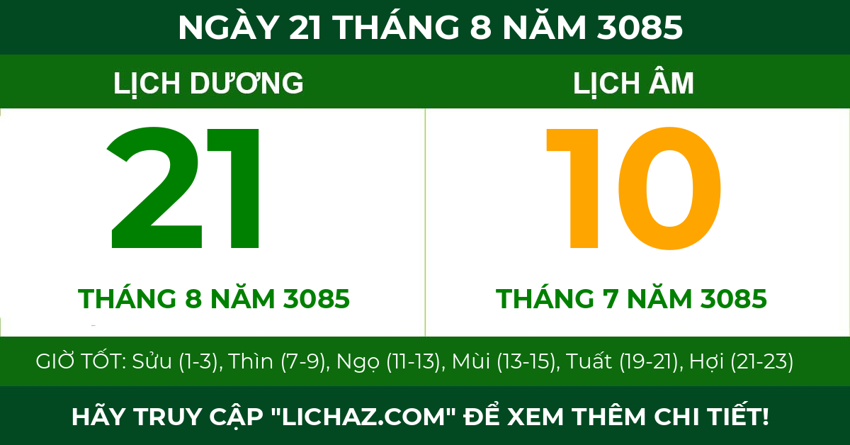 lịch âm ngày 21 tháng 8 năm 3085