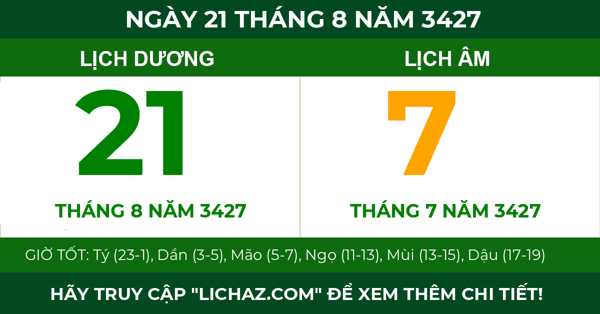 lịch âm ngày 21 tháng 8 năm 3427