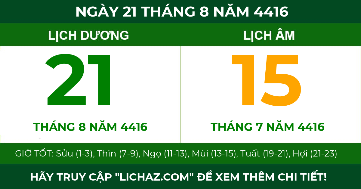 lịch âm ngày 21 tháng 8 năm 4416